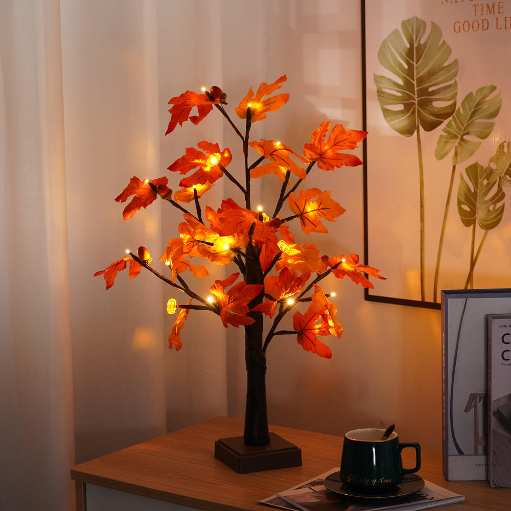 JORIX Easter Gift 60cm Maple Leaf Pre-Lit Birch Tree Lamp Twig Tree Light with 24 Warm White LED Battery & USB Powered Tabletop for Home, Wedding Decor Mother's Day & Father's Day Gift