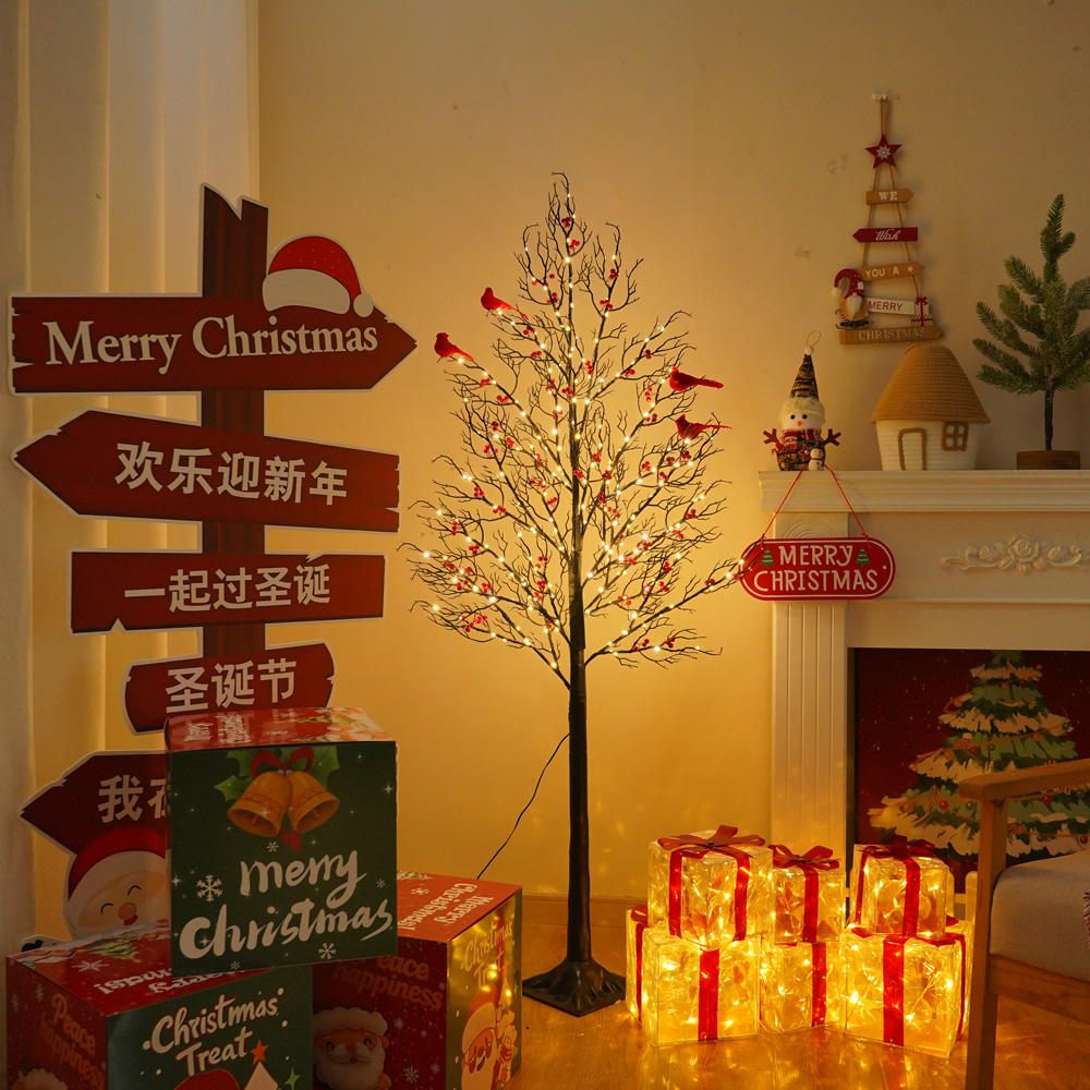 JORIX Easter Gift 150cm LED Maple Tree Lights with Red Bird Ornaments 200 Warm White LEDs 8 Lighting Modes Safe Adapter Base Powered Indoor Decor Mother's Day & Father's Day Gift - Image 6