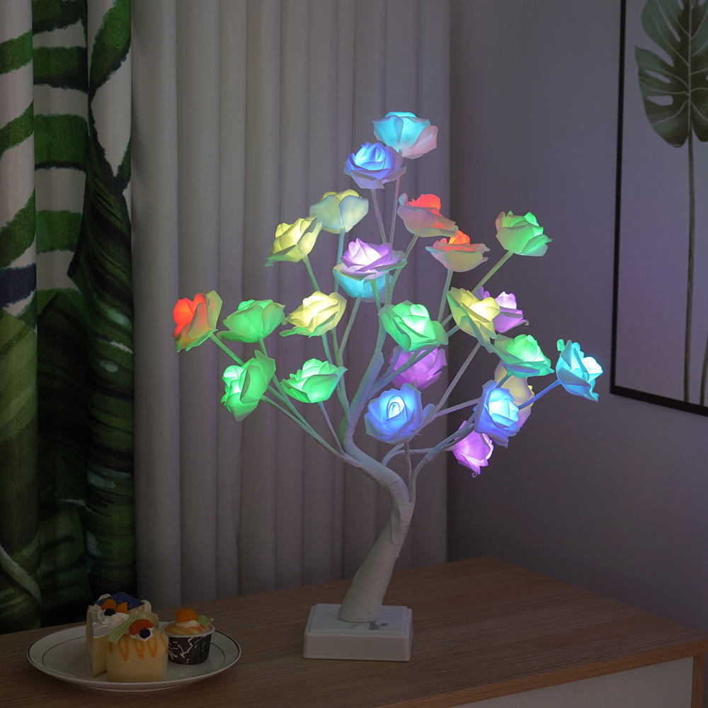 JORIX Easter Gift Rose Tree Remote Control Lamp USB & Battery Powered 16 Multi-Color Changing Bedside Night Light Desk Lamp for Anniversary Party Bedroom Home Décor Mother's Day & Father's Day Gift