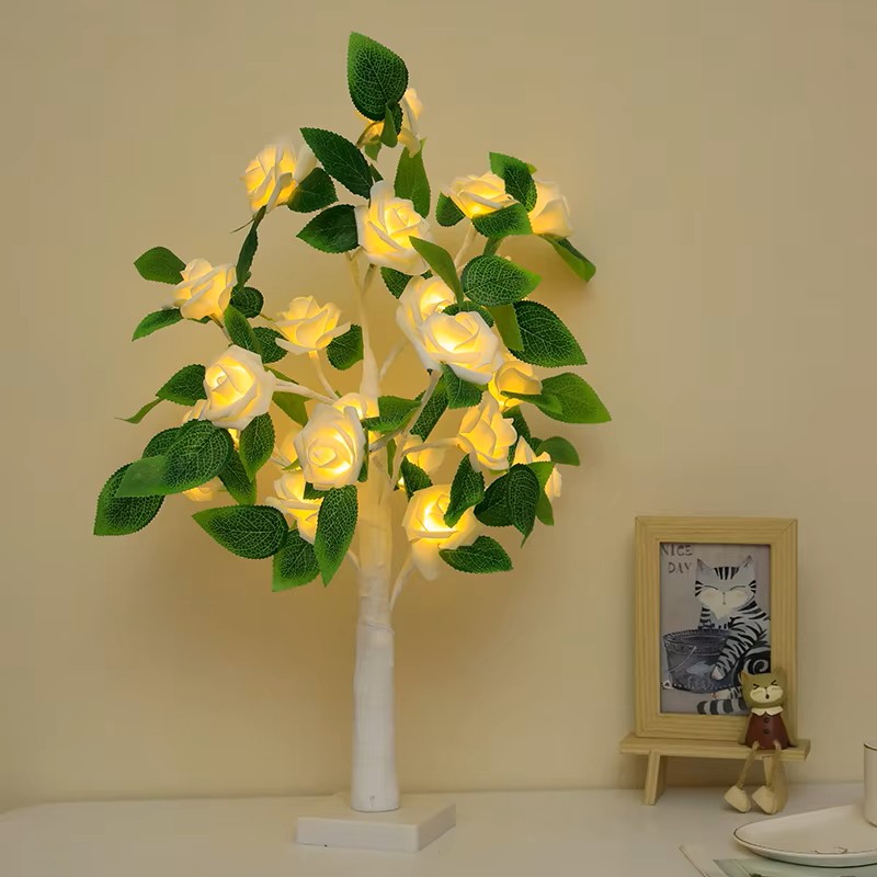 JORIX Easter Gift Rose Tree Lamp LED Night Light USB & Battery Powered Bedside Desk Lamp Romantic Bedroom Home Décor Mother's Day & Father's Day Gift